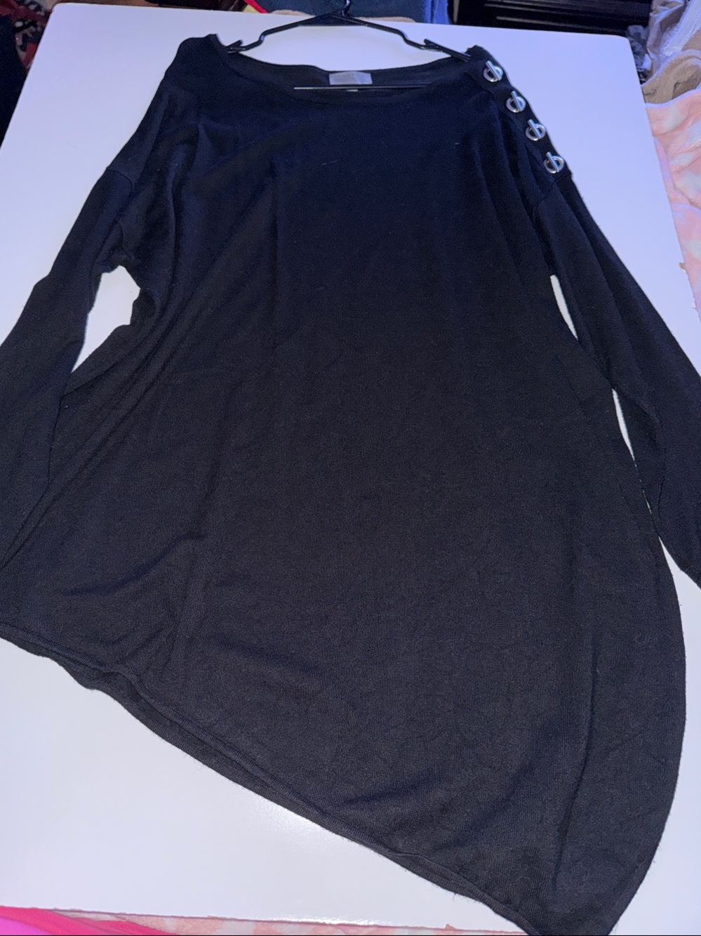 Joseph A Black Asymmetric Long Sleeve Tunic with Shoulder Buckles